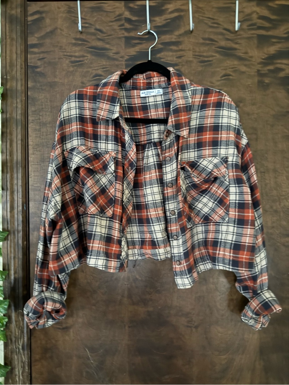 Arizona Cropped Plaid Shacket in Rust and Cream